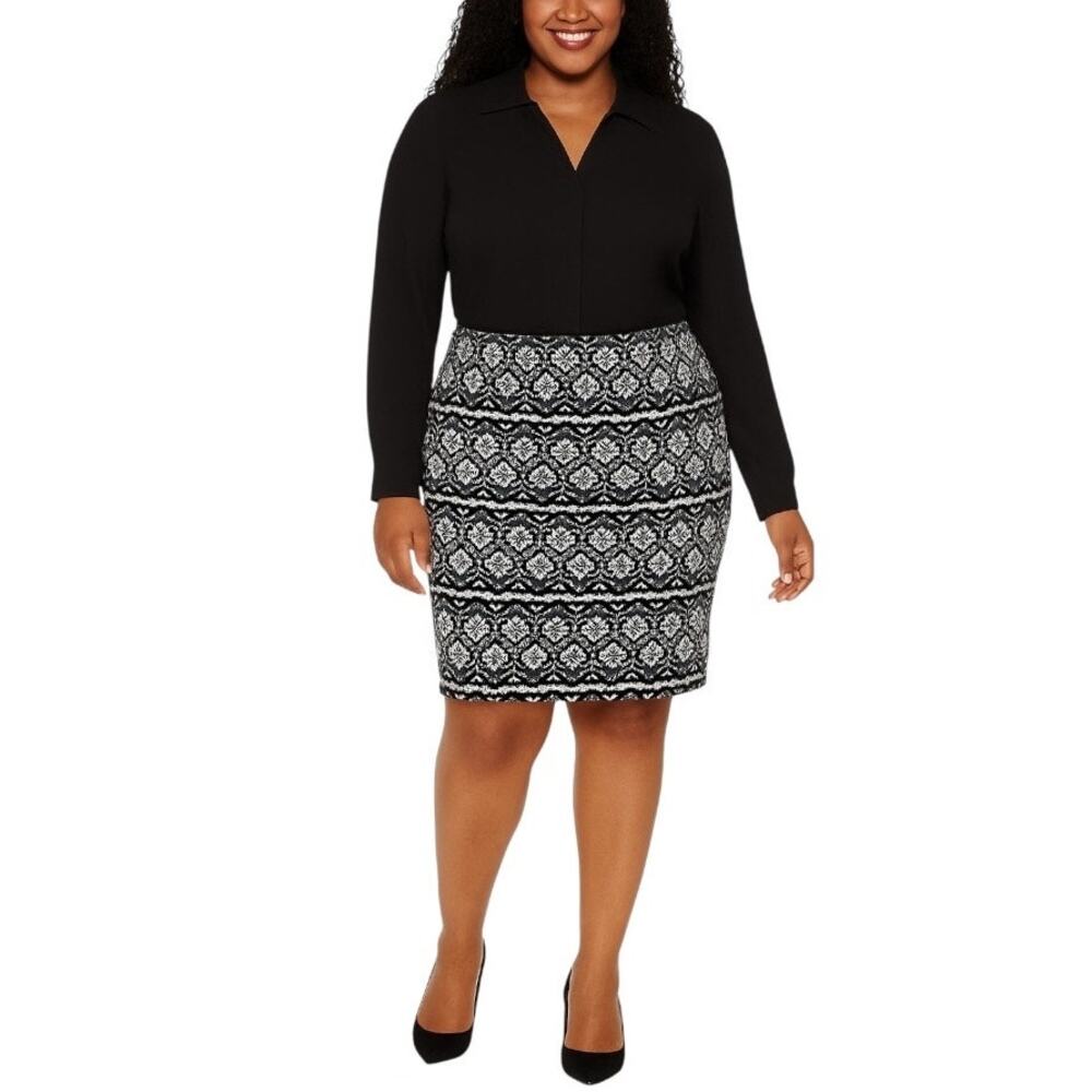 Liz Claiborne Women's Skirt Black White Classic Straight Pencil Size 18